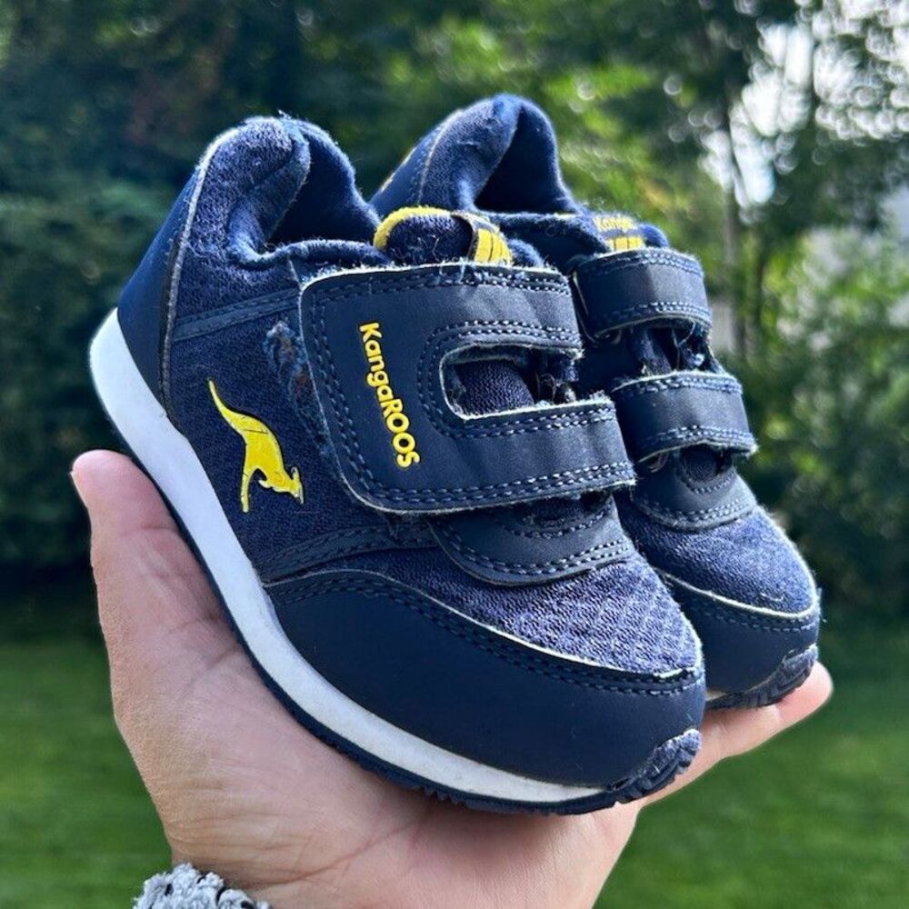 KangaROOS Blue Yellow Hook & Loop Athletic Sneakers Kids US 7 Rubber Sole